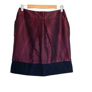 BCBGMaxazria Jamie skirt 4 burgundy satin pleated colorblock herringbone mini